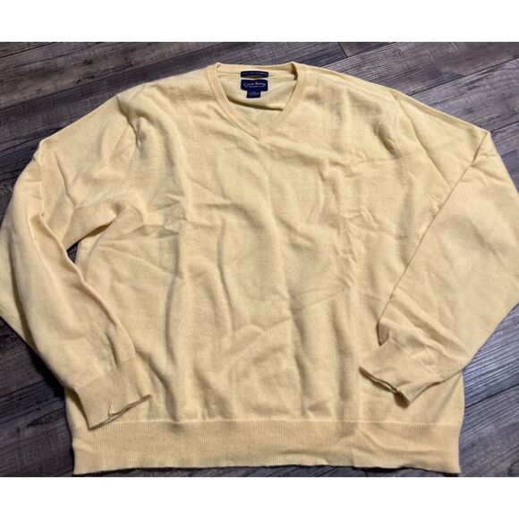 Club Room 100% Fine Cashmere Knit Soft Warm Yellow V-Neck Sweater Men's Size XXL - Picture 1 of 7